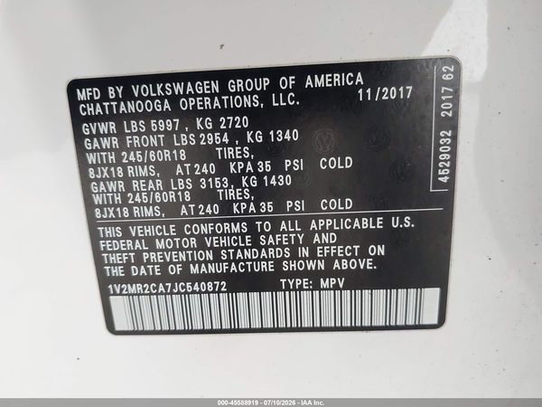 2018 VOLKSWAGEN ATLAS 3.6L V6 SEL — I9
