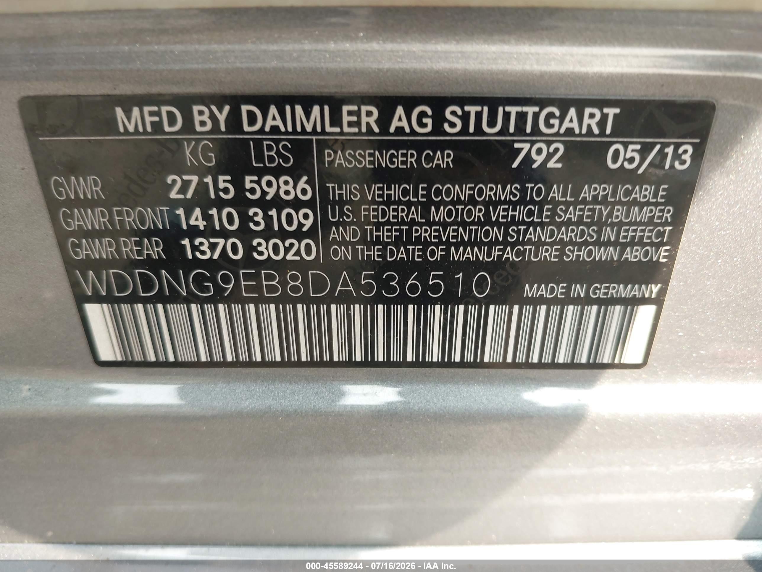 2013 MERCEDES-BENZ S 550 4MATIC