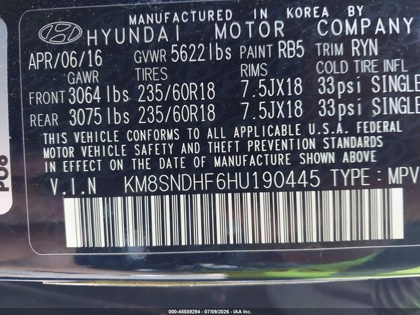 2017 HYUNDAI SANTA FE SE