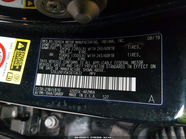 2019 TOYOTA HIGHLANDER XLE