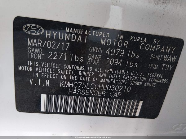 2017 HYUNDAI IONIQ HYBRID SEL