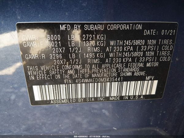 2021 SUBARU ASCENT PREMIUM