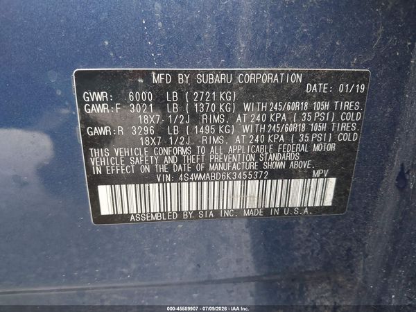 2019 SUBARU ASCENT PREMIUM — I9