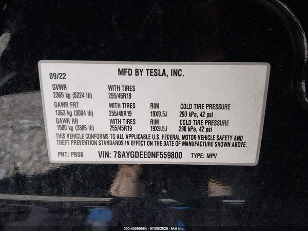 2022 TESLA MODEL Y