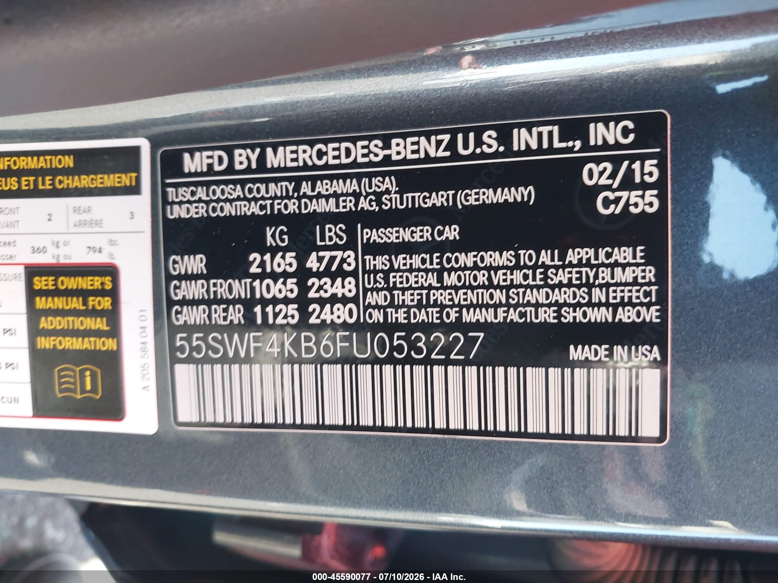 2015 MERCEDES-BENZ C 300 4MATIC