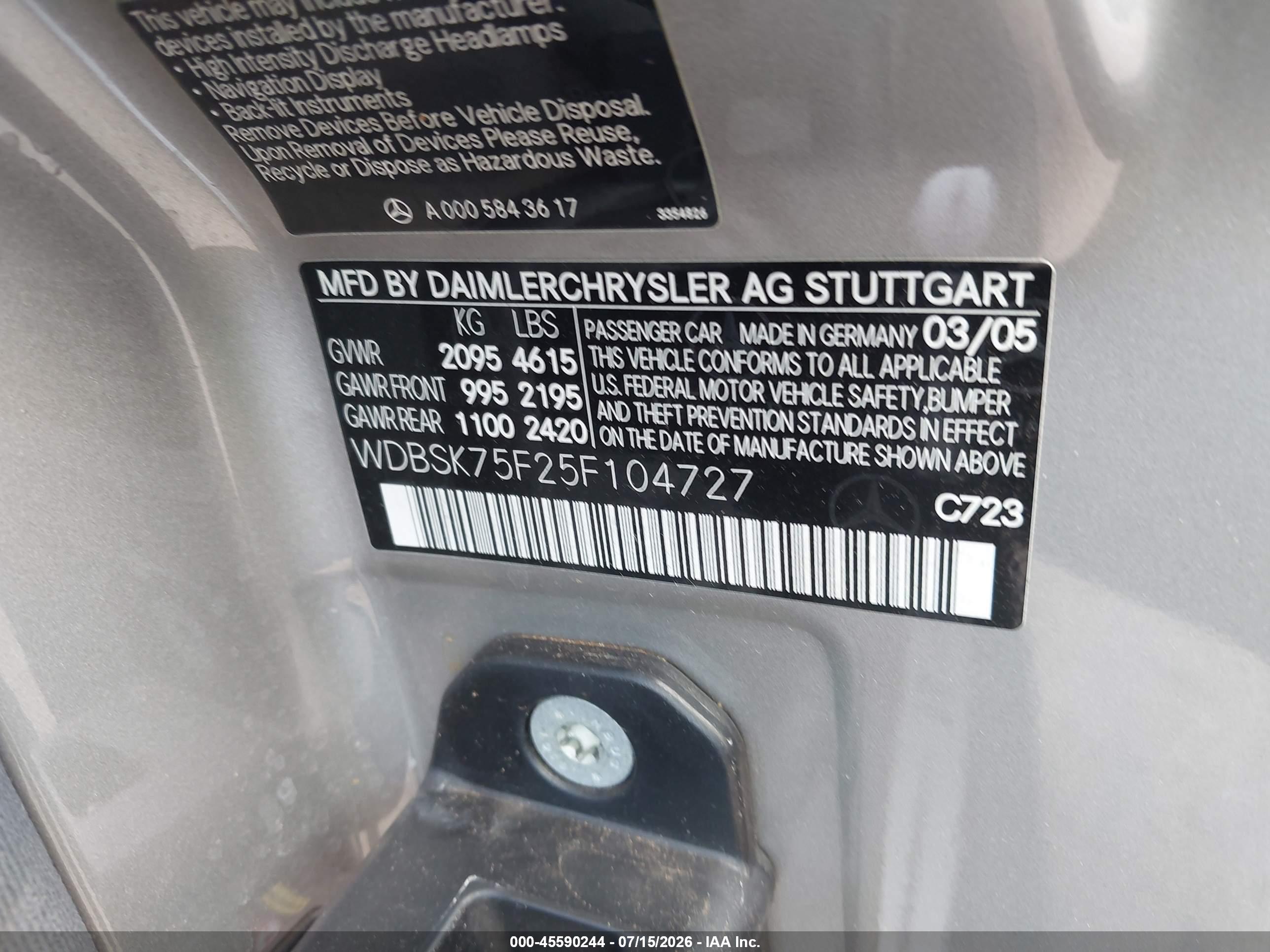 2005 MERCEDES-BENZ SL 500 SL500