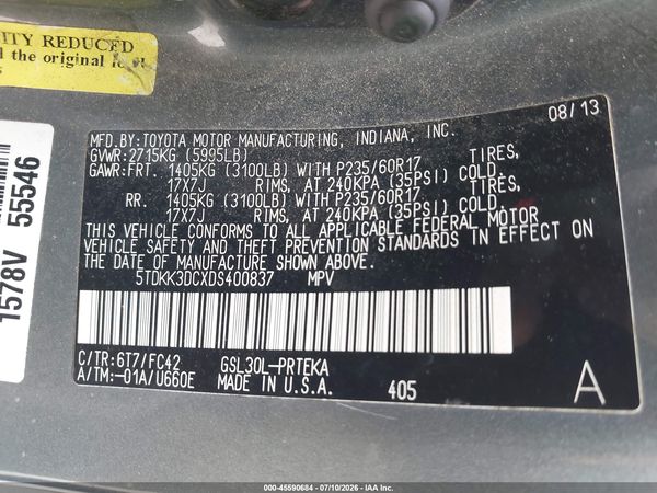 2013 TOYOTA SIENNA LE V6 8 PASSENGER