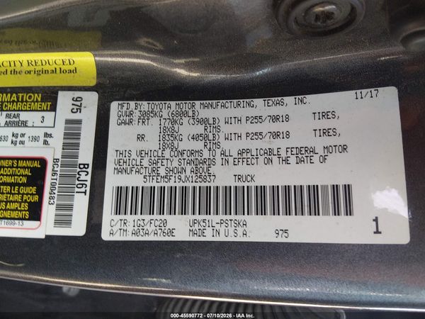2018 TOYOTA TUNDRA SR5 4.6L V8
