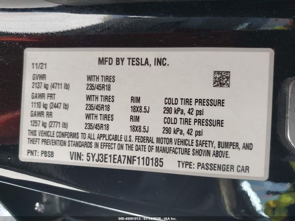 2022 TESLA MODEL 3 REAR-WHEEL DRIVE