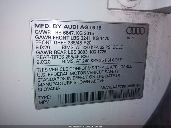 2019 AUDI Q7 55 PREMIUM/55 SE PREMIUM