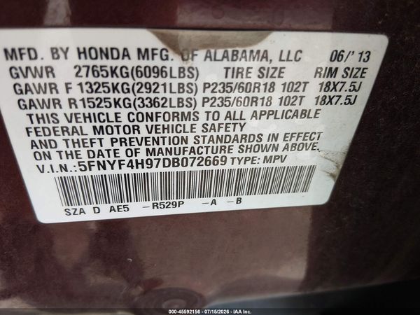 2013 HONDA PILOT TOURING