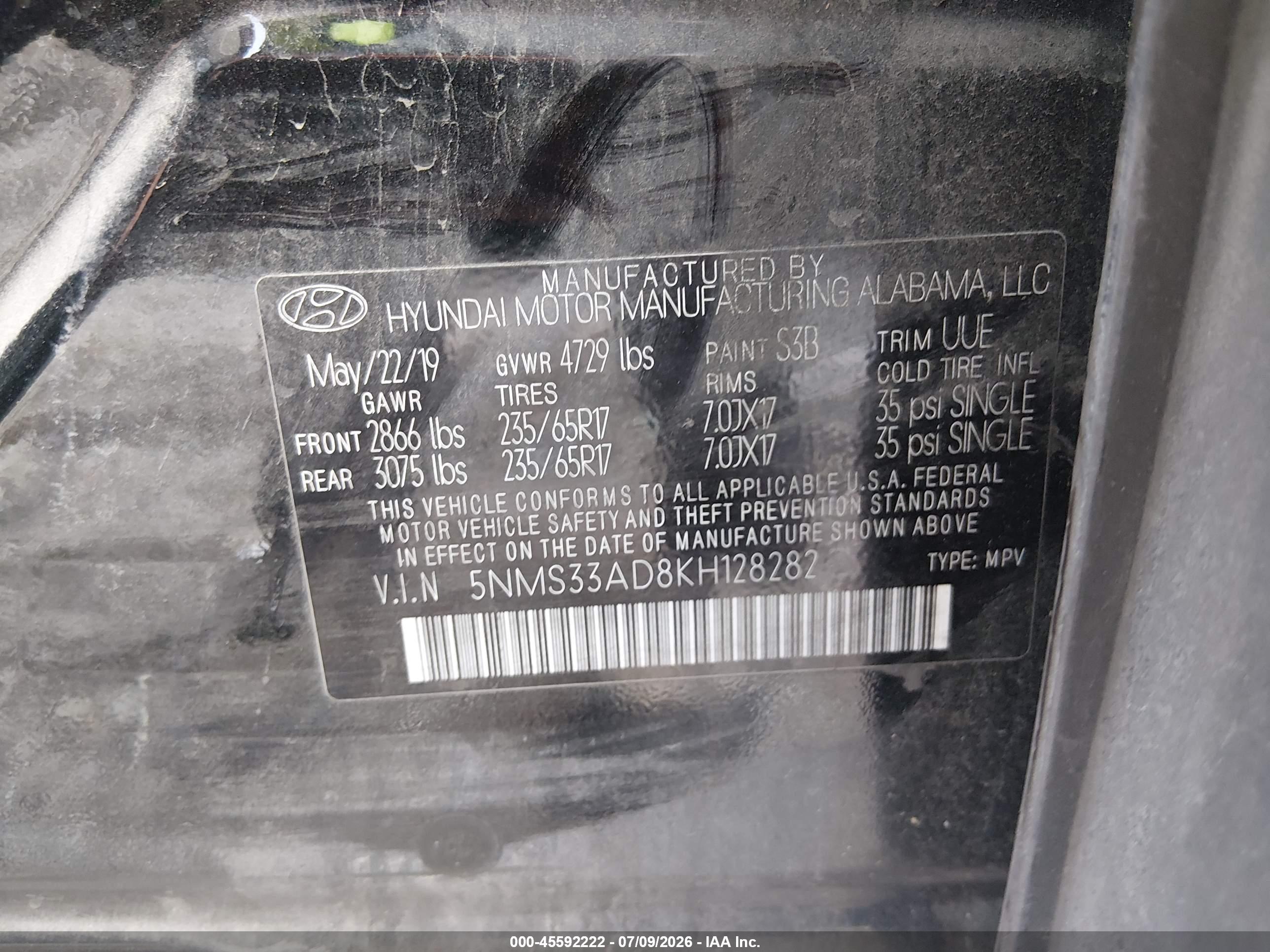 2019 HYUNDAI SANTA FE SEL, SEL Plus