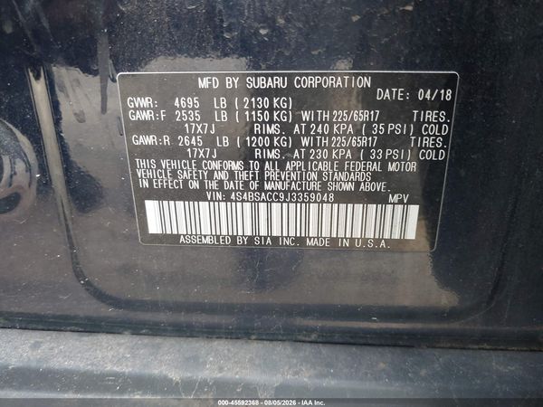 2018 SUBARU OUTBACK 2.5I PREMIUM