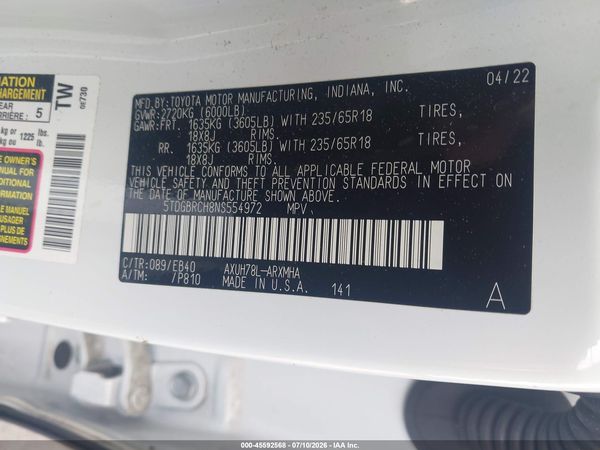 2022 TOYOTA HIGHLANDER HYBRID XLE
