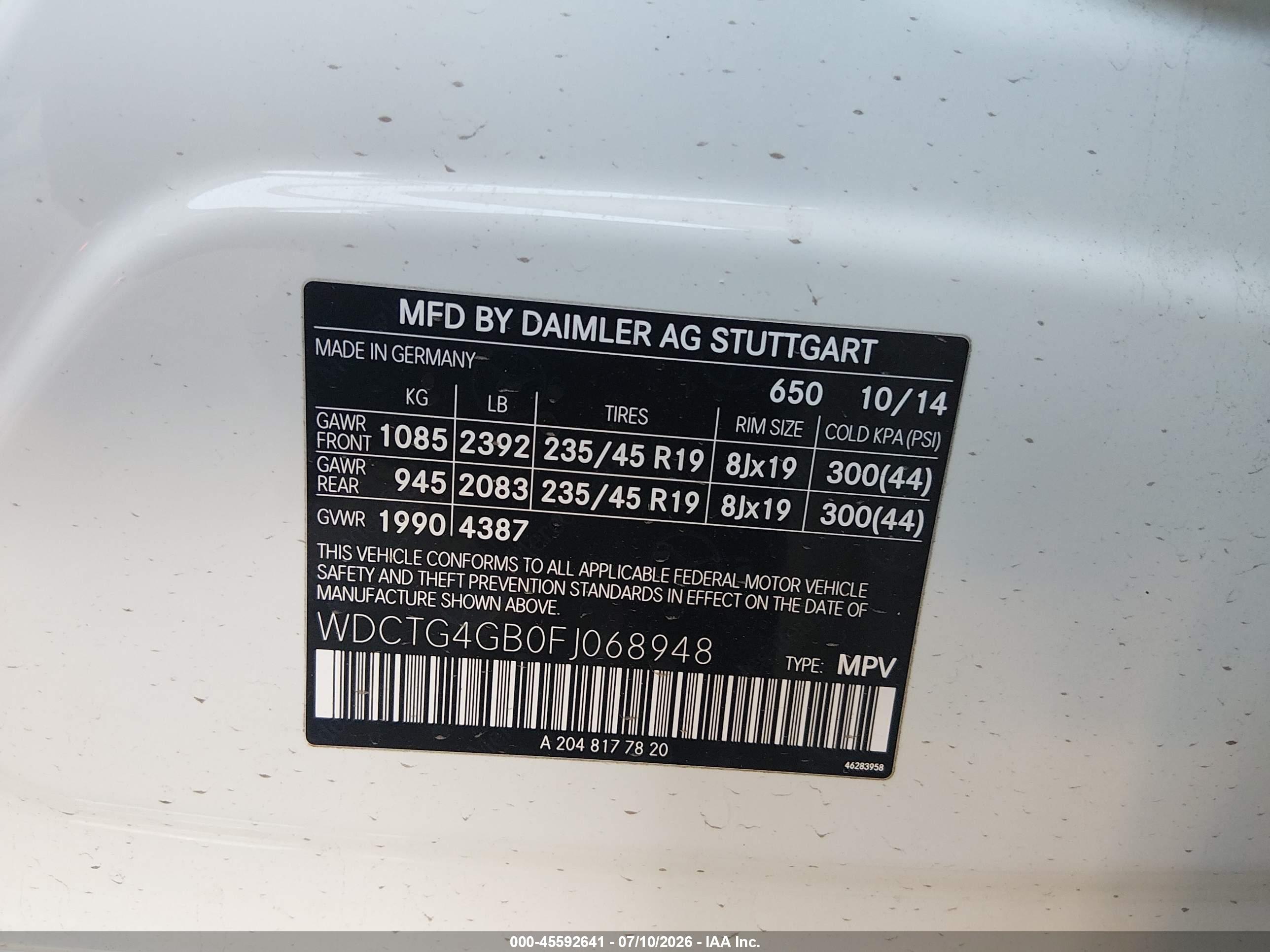 2015 MERCEDES-BENZ GLA 250 4MATIC