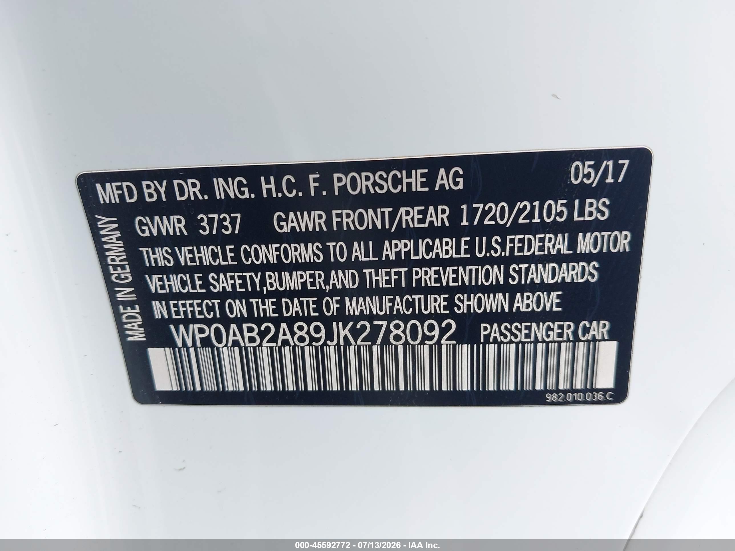 2018 PORSCHE 718 CAYMAN S