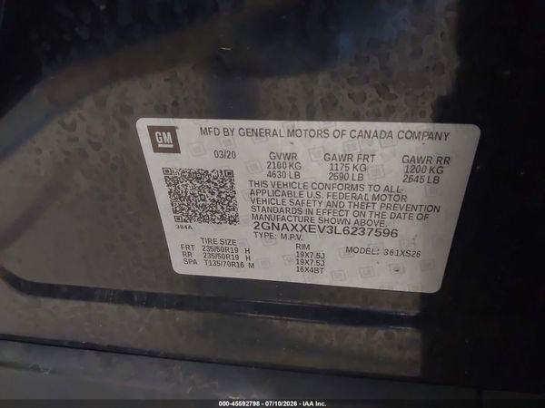 2020 CHEVROLET EQUINOX AWD PREMIER 1.5L TURBO — I9
