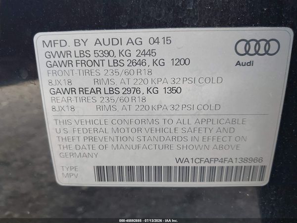 2015 AUDI Q5 2.0T PREMIUM