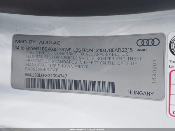2016 AUDI A3 2.0T PREMIUM PLUS