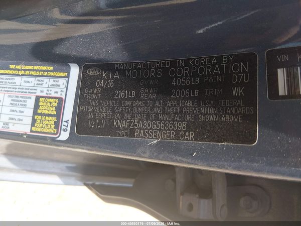 2016 KIA FORTE SX
