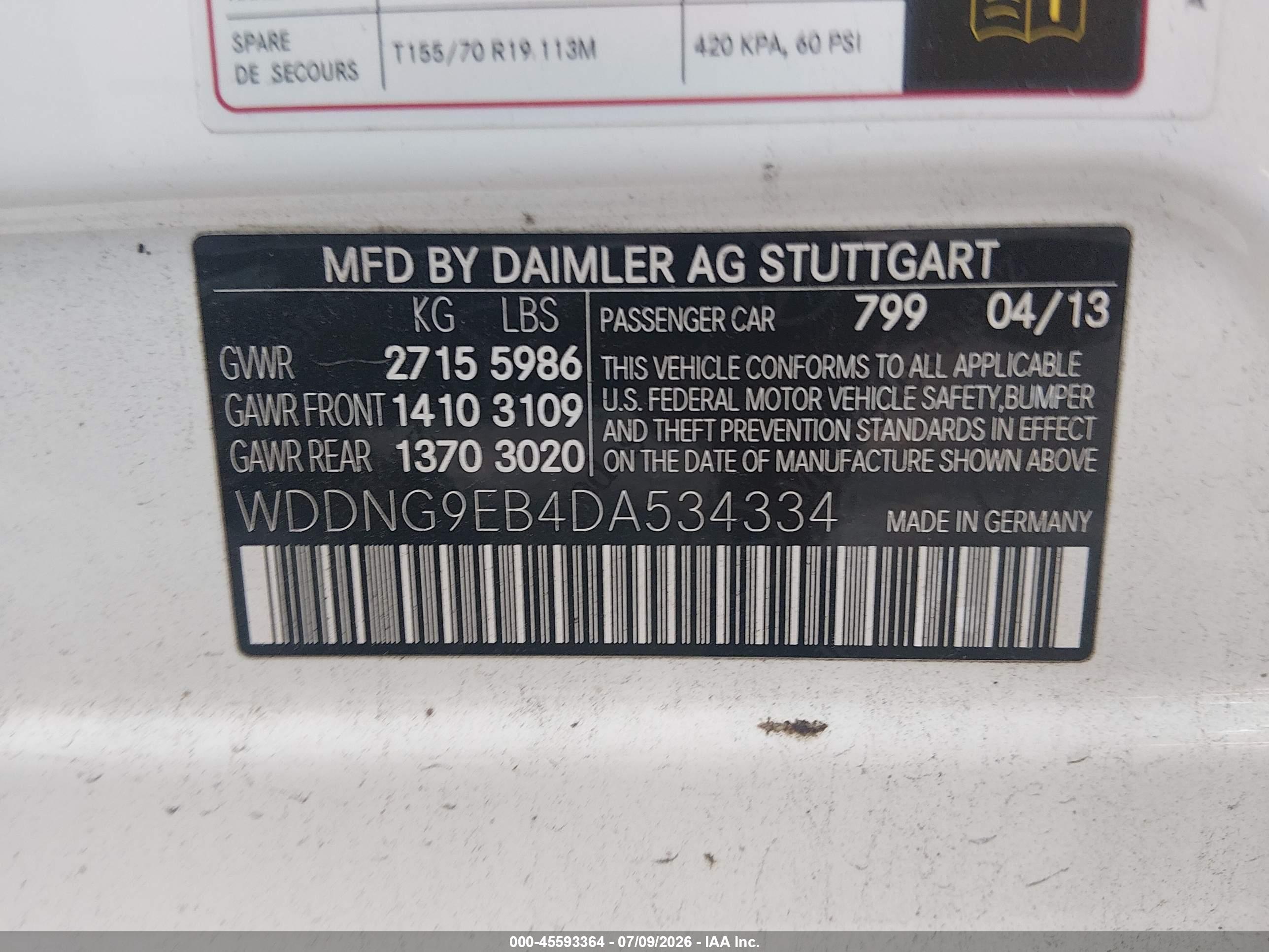 2013 MERCEDES-BENZ S 550 S550V 4-MATIC