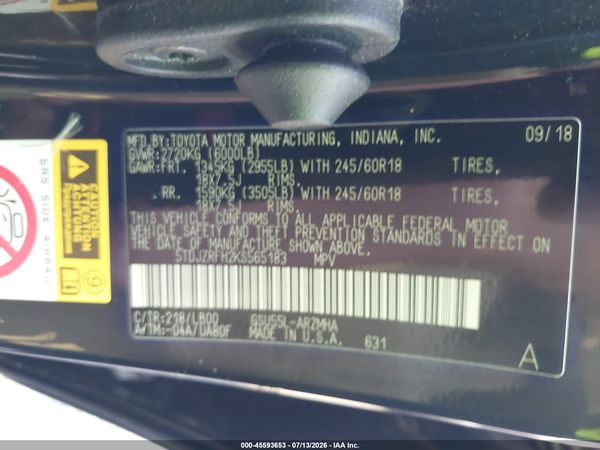 2019 TOYOTA HIGHLANDER XLE