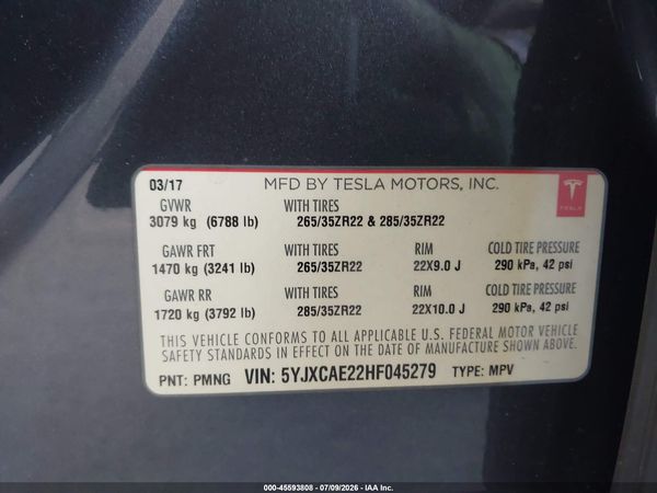 2017 TESLA MODEL X 100D/75D/90D