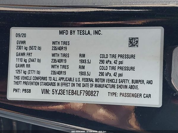 2020 TESLA MODEL 3