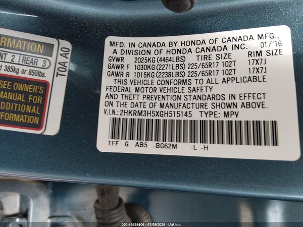 2016 HONDA CR-V EX