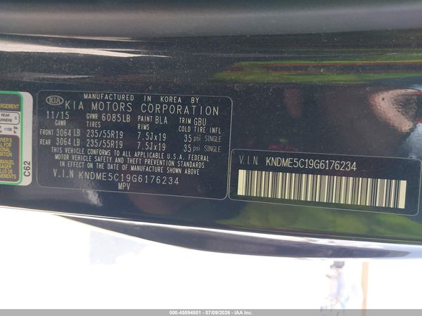 2016 KIA SEDONA SX LUXURY