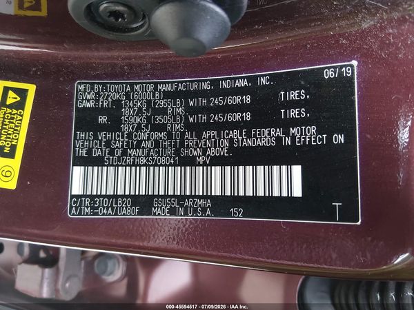 2019 TOYOTA HIGHLANDER XLE