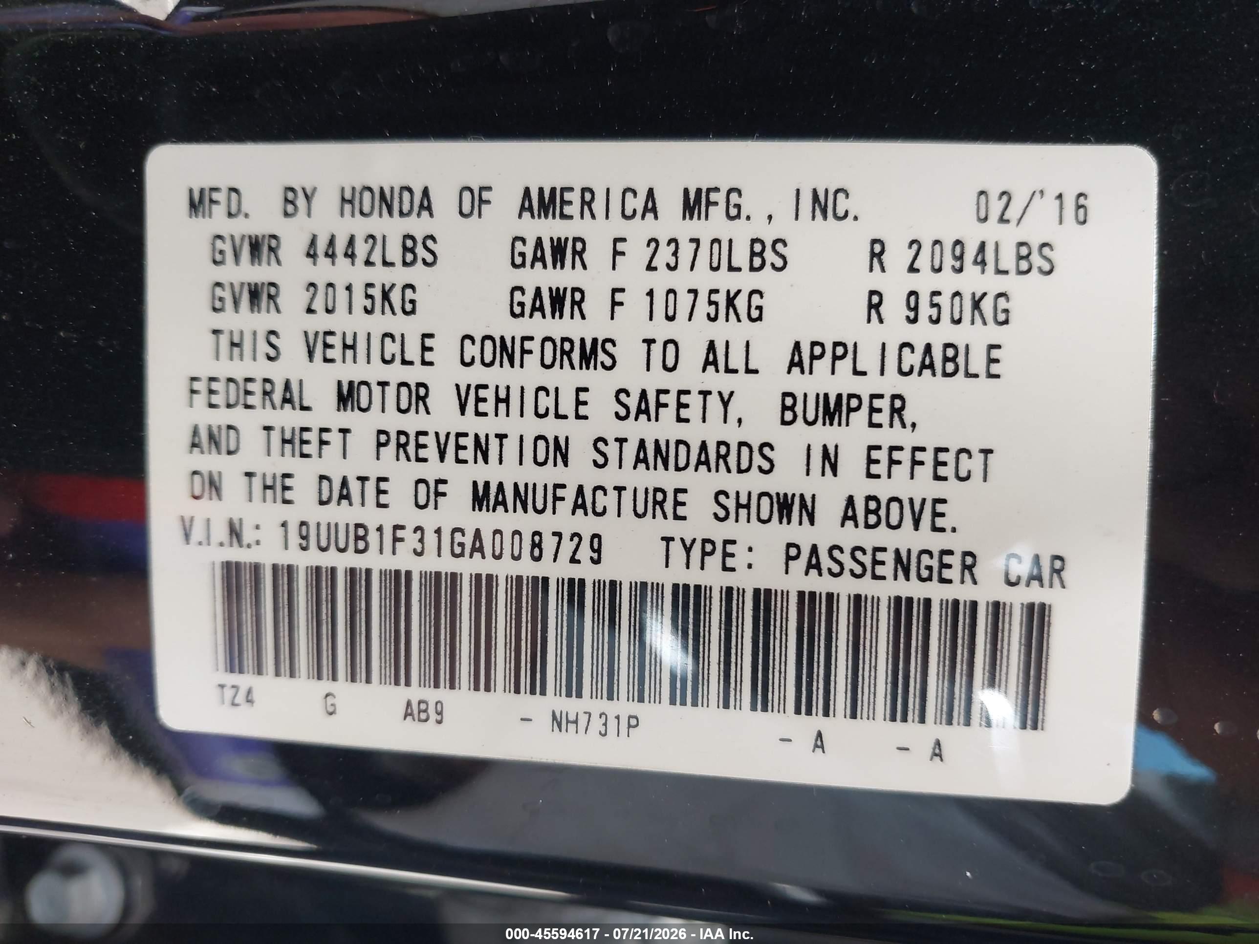 2016 ACURA TLX Base