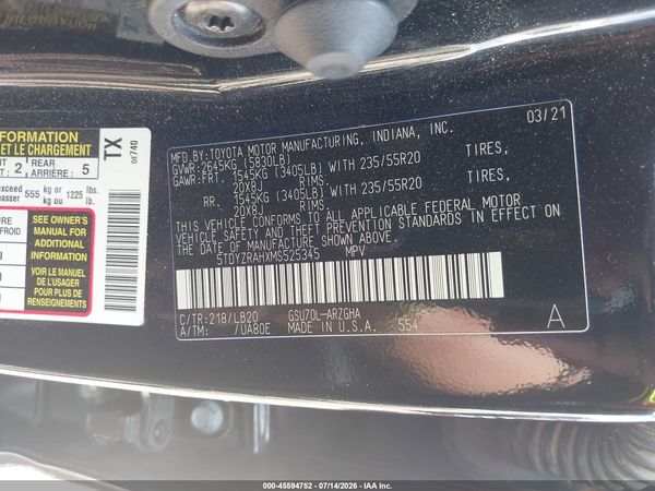 2021 TOYOTA HIGHLANDER LIMITED