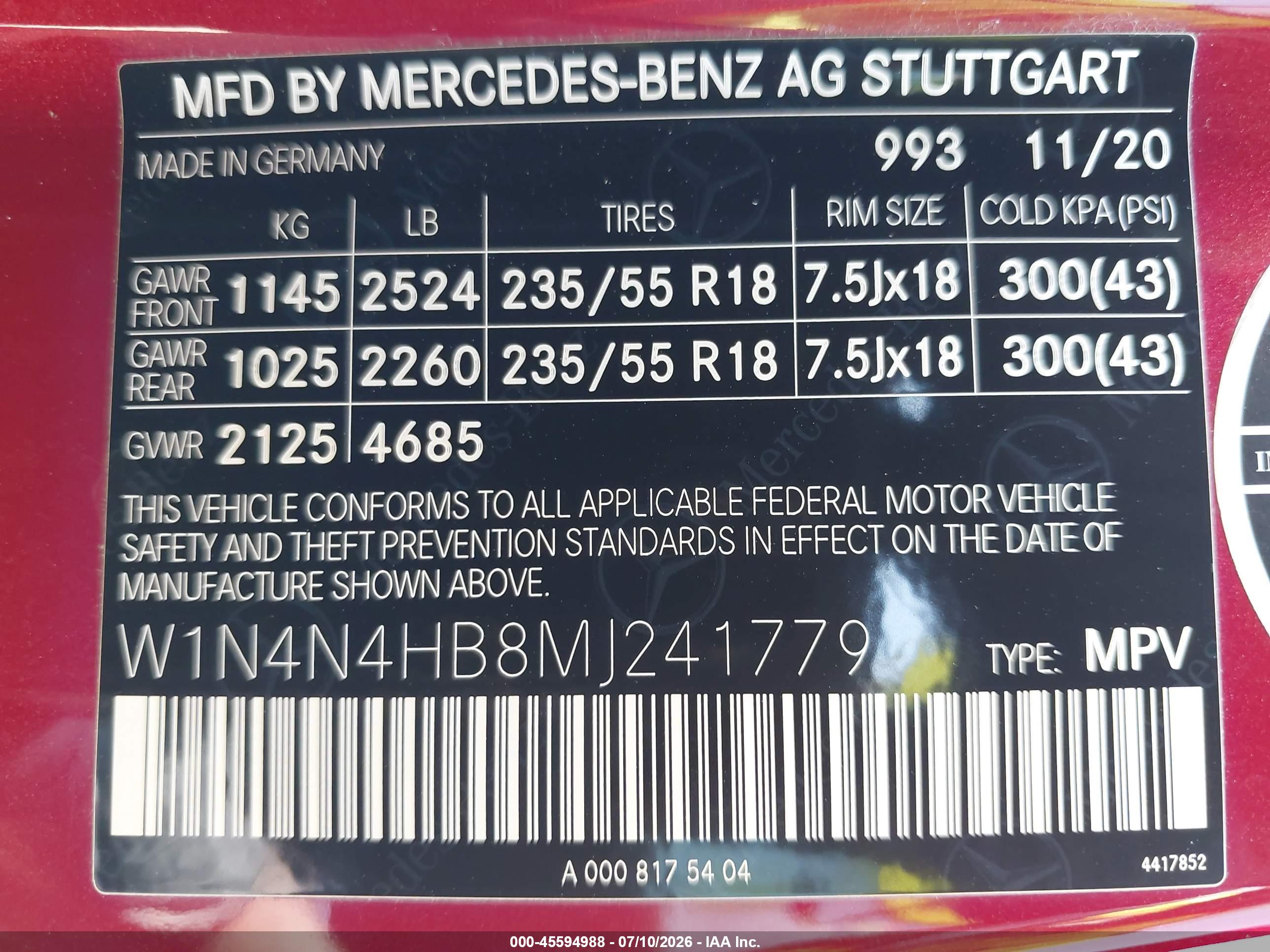2021 MERCEDES-BENZ GLA 250 4MATIC