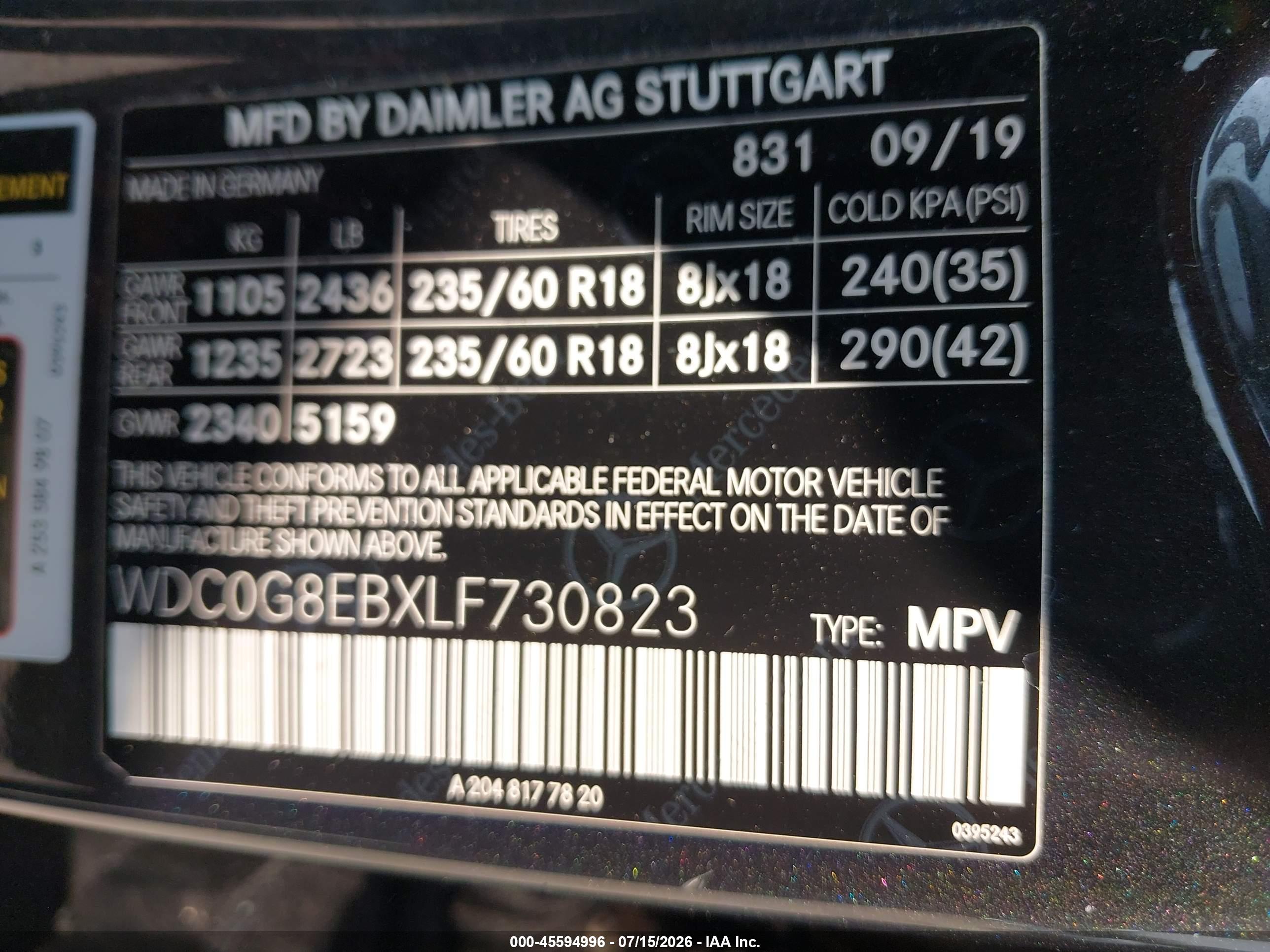 2020 MERCEDES-BENZ GLC 300 4MATIC