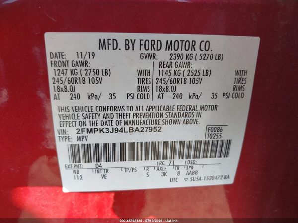 2020 FORD EDGE SEL/ST LINE — I9