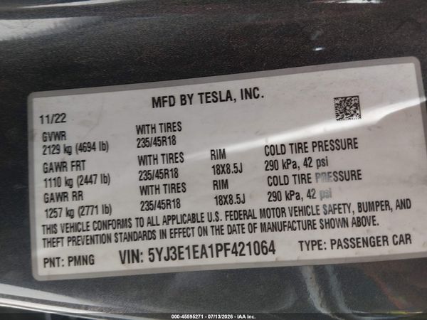 2023 TESLA MODEL 3 REAR-WHEEL DRIVE