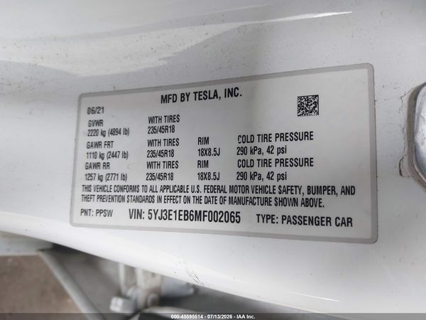 2021 TESLA MODEL 3