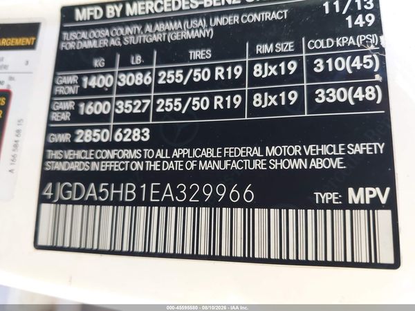 2014 MERCEDES-BENZ ML 350 4MATIC — I9