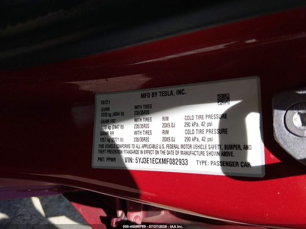 2021 TESLA MODEL 3 — I9