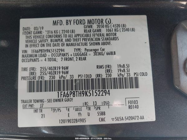 2019 FORD MUSTANG ECOBOOST