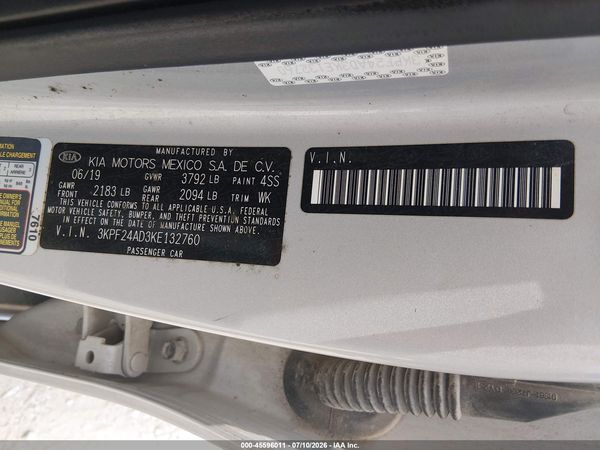 2019 KIA FORTE LXS