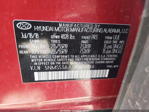 2019 HYUNDAI SANTA FE LIMITED 2.0T