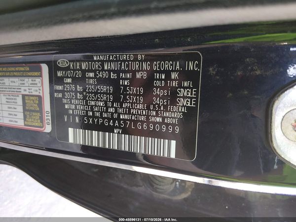 2020 KIA SORENTO 3.3L S