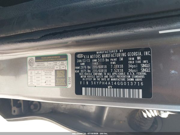 2016 KIA SORENTO 2.0T EX