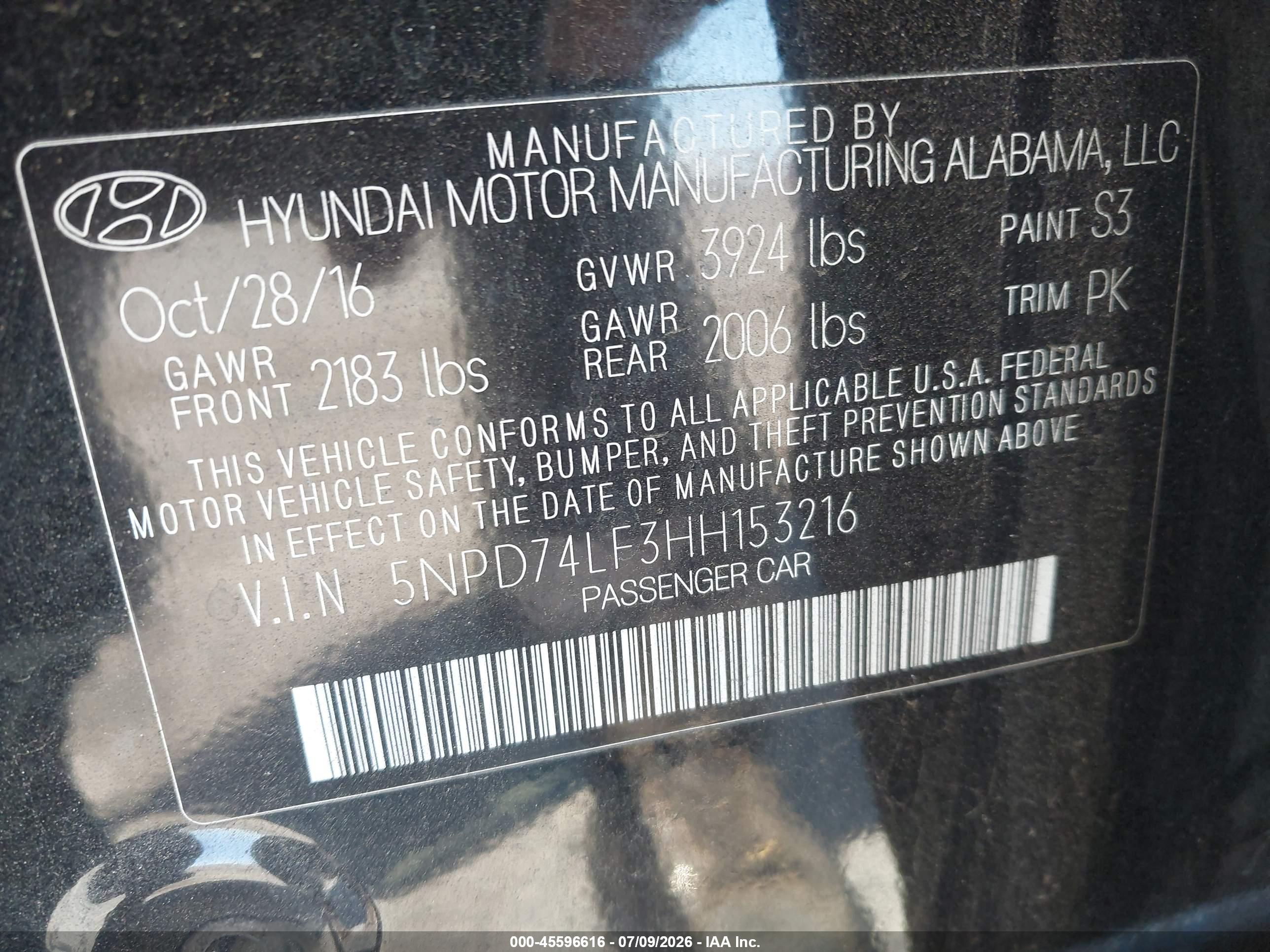 2017 HYUNDAI ELANTRA SE Base