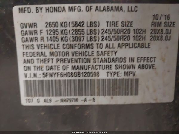 2016 HONDA PILOT ELITE