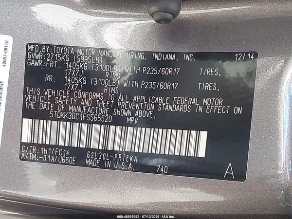 2015 TOYOTA SIENNA — I9