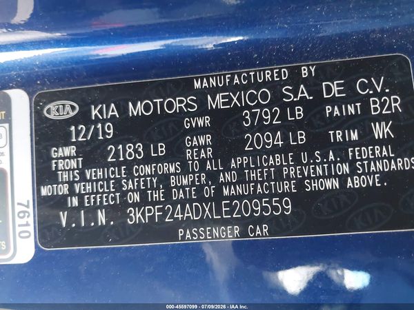 2020 KIA FORTE LXS