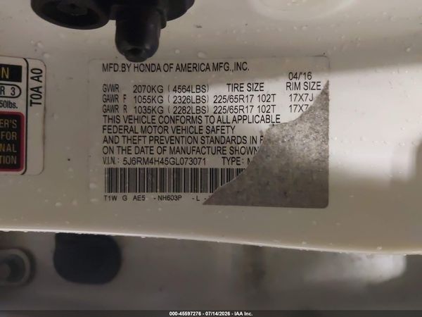 2016 HONDA CR-V SE